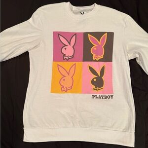 PLAYBOY White Crewneck Crewneck with Pink and Yellow Bunny Panels